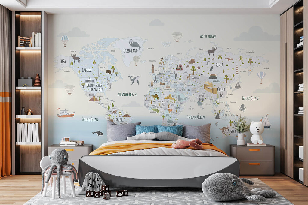 Map of the world with different animals