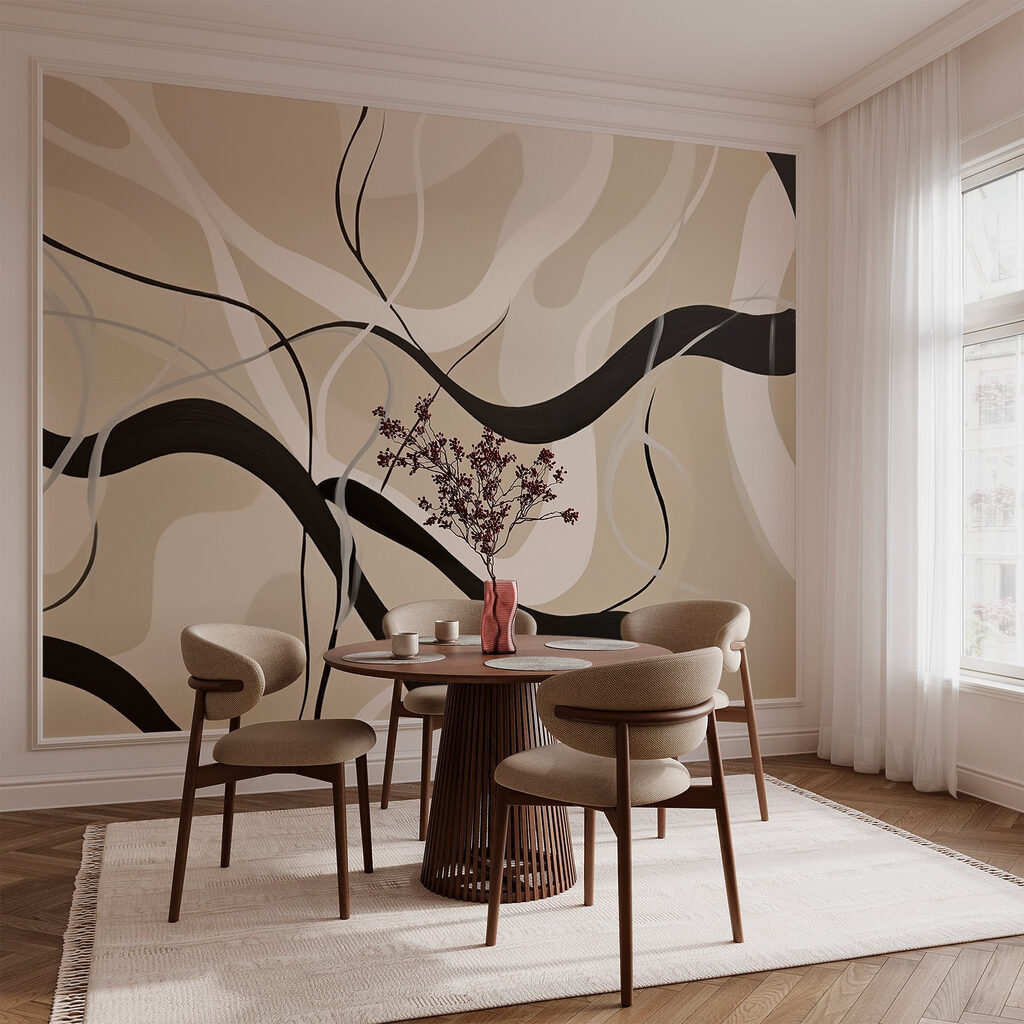 Black and white swirls on a tan background