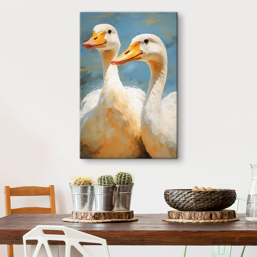 Pair of white ducks with orange beaks