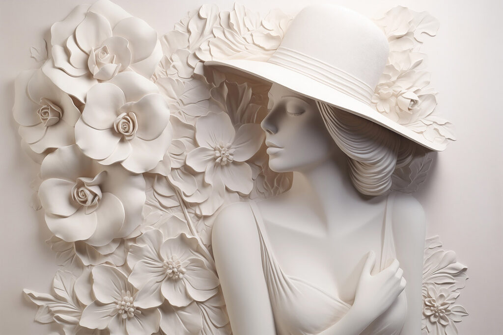 Statue of a woman wearing a hat Statue of a woman wearing a hat