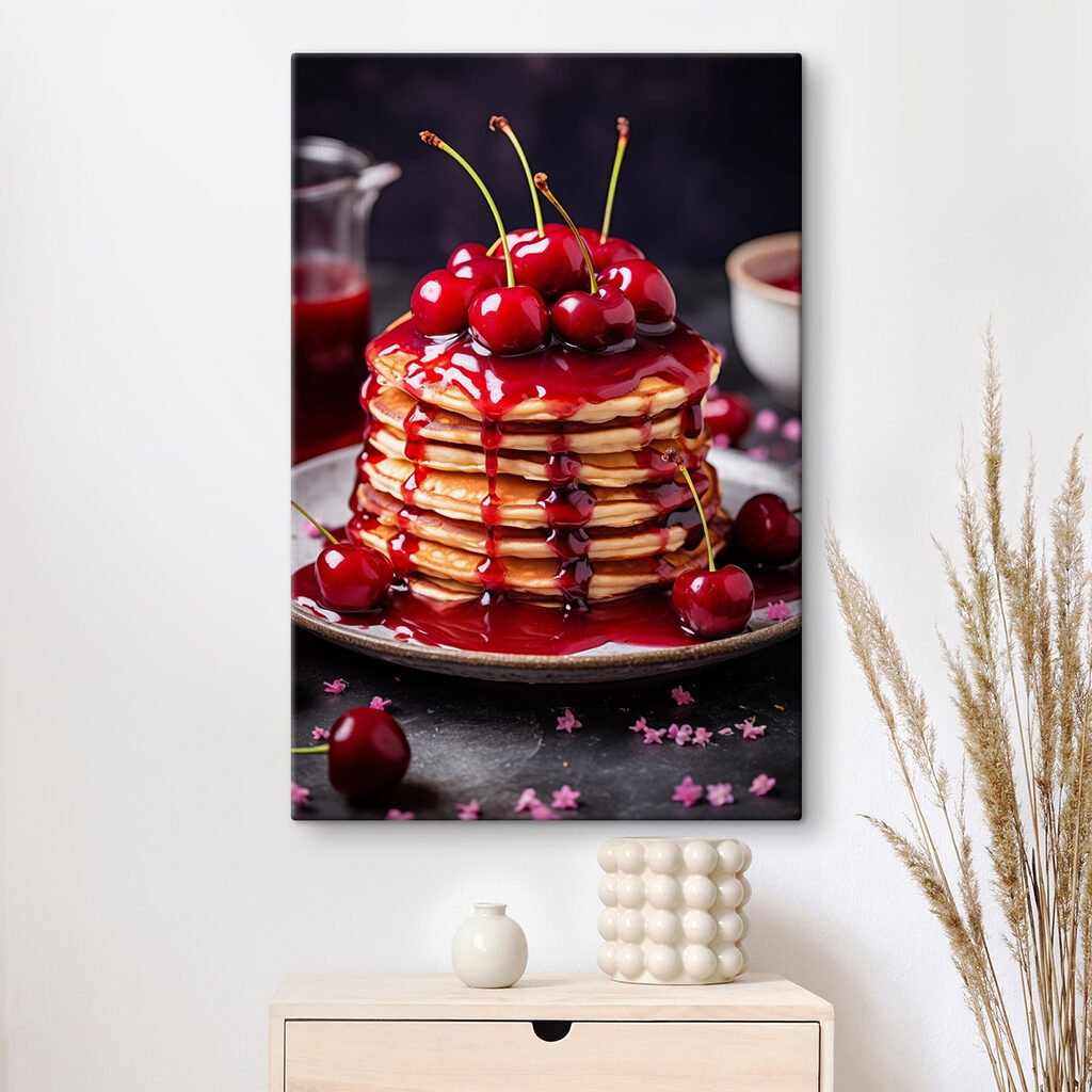 Stack of pancakes with cherry syrup on top Stack of pancakes with cherry syrup on top