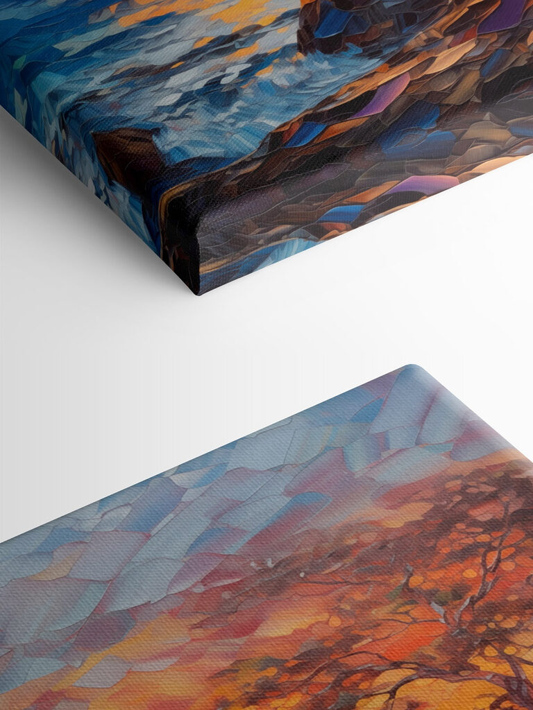 Tree on a rocky shore with a sunset behind it