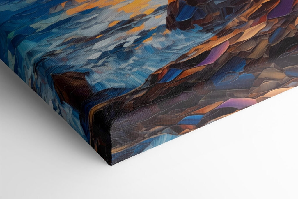 Tree on a rocky shore with a sunset behind it