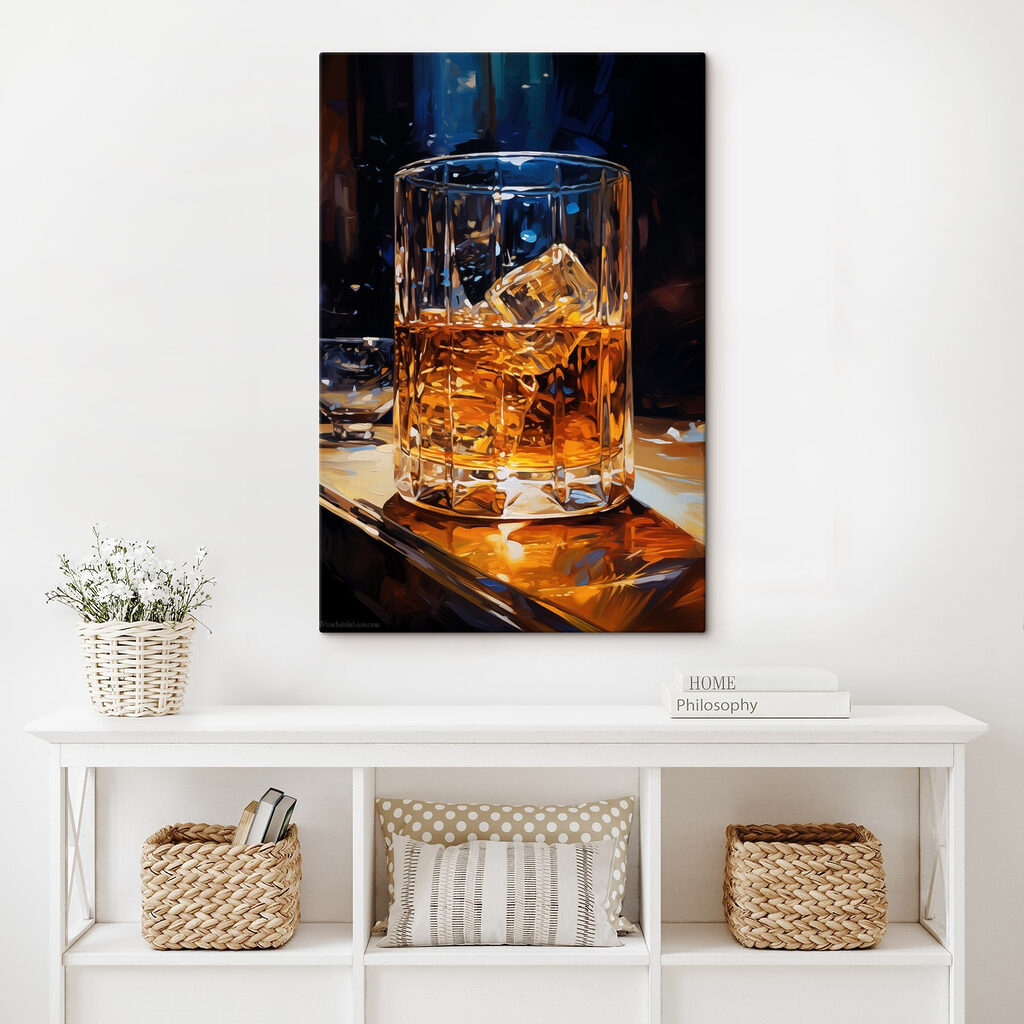 Glass of amber liquid with ice cubes Glass of amber liquid with ice cubes