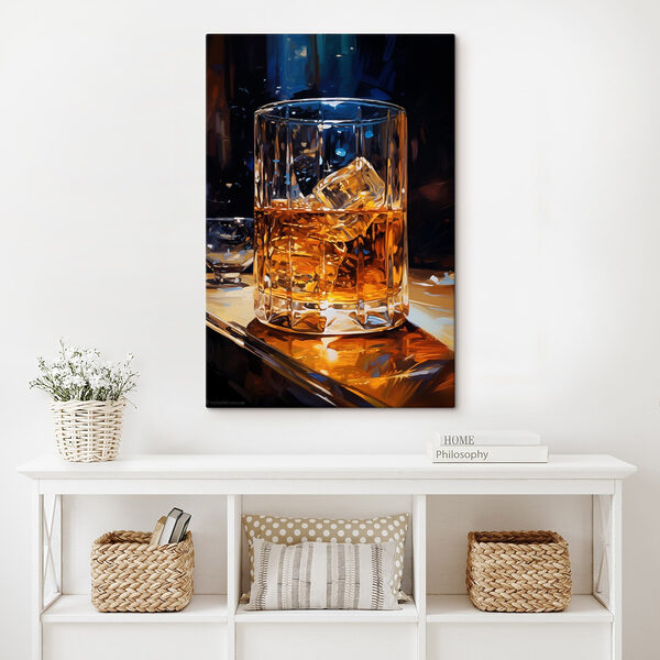 Glass of amber liquid with ice cubes Glass of amber liquid with ice cubes