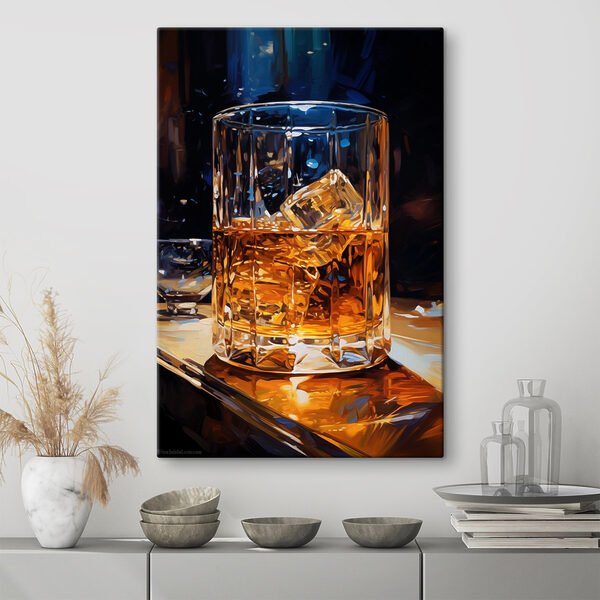 Glass of amber liquid with ice cubes Glass of amber liquid with ice cubes