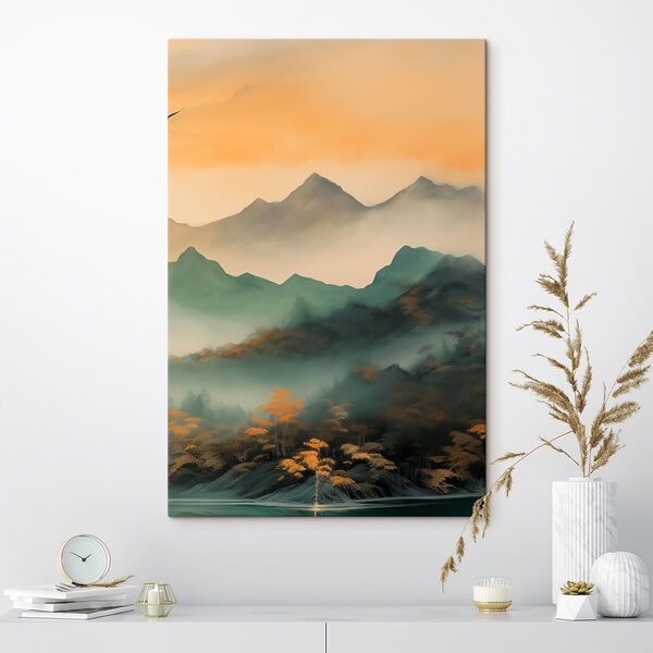 Foggy mountain range with trees Foggy mountain range with trees
