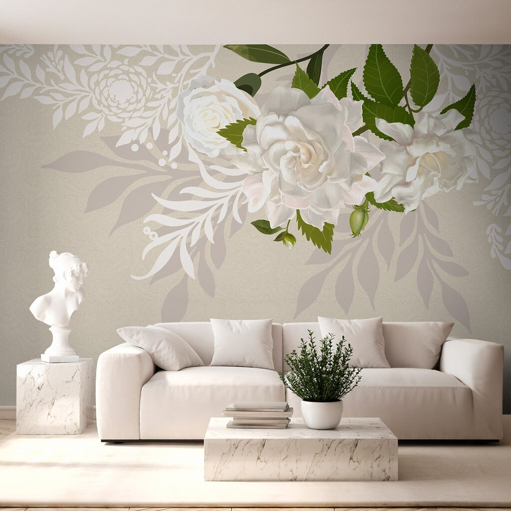 White flowers with green leaves White flowers with green leaves