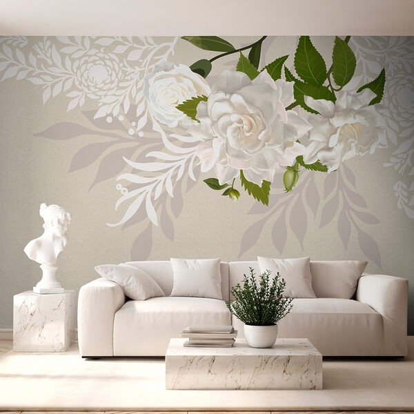 White flowers with green leaves White flowers with green leaves