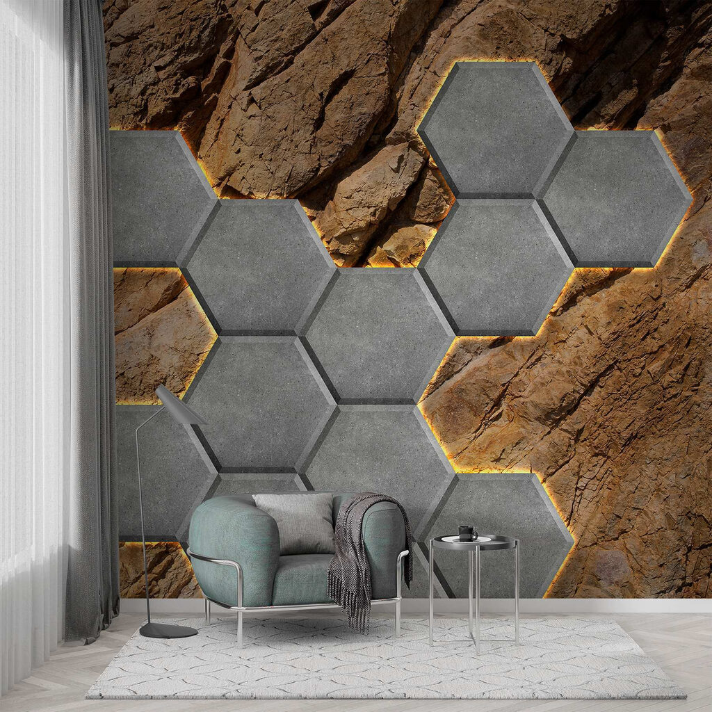 Stone hexagons on a rock Stone hexagons on a rock