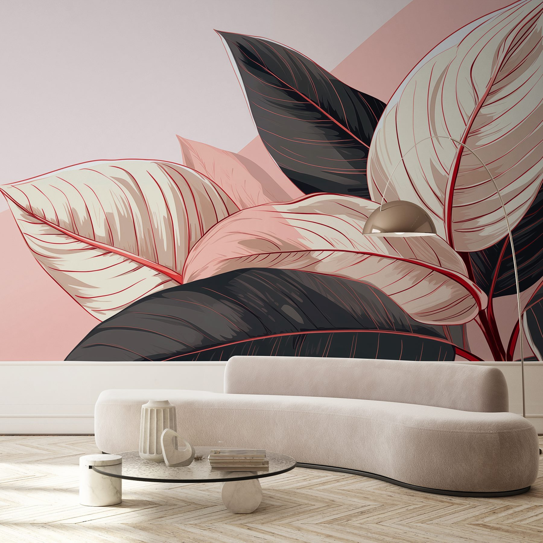 Lush leaves in soft pastel tones
