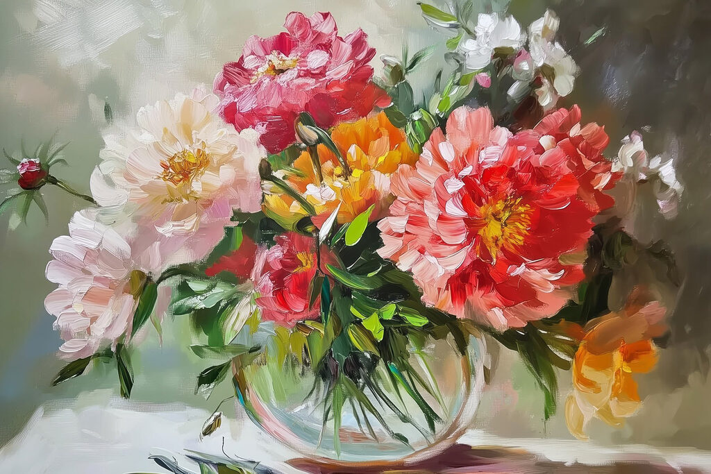 Painting of flowers in a vase Painting of flowers in a vase