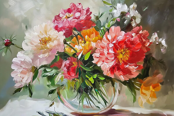 Painting of flowers in a vase Painting of flowers in a vase