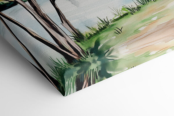 Watercolor of a lake with trees and grass Watercolor of a lake with trees and grass
