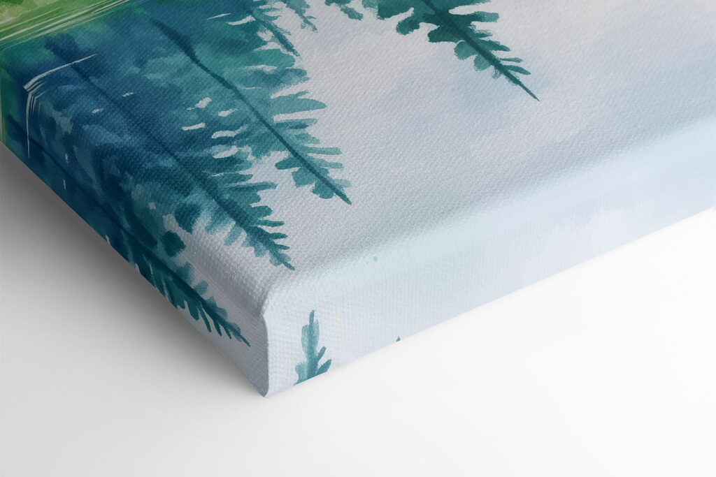 Water with trees and mountains in the background