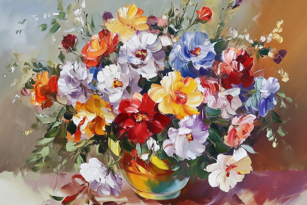 Painting of flowers in a vase