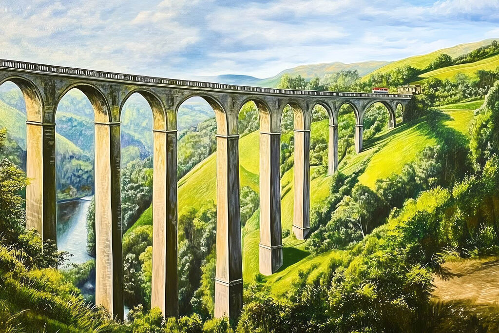 Train on a bridge over a river