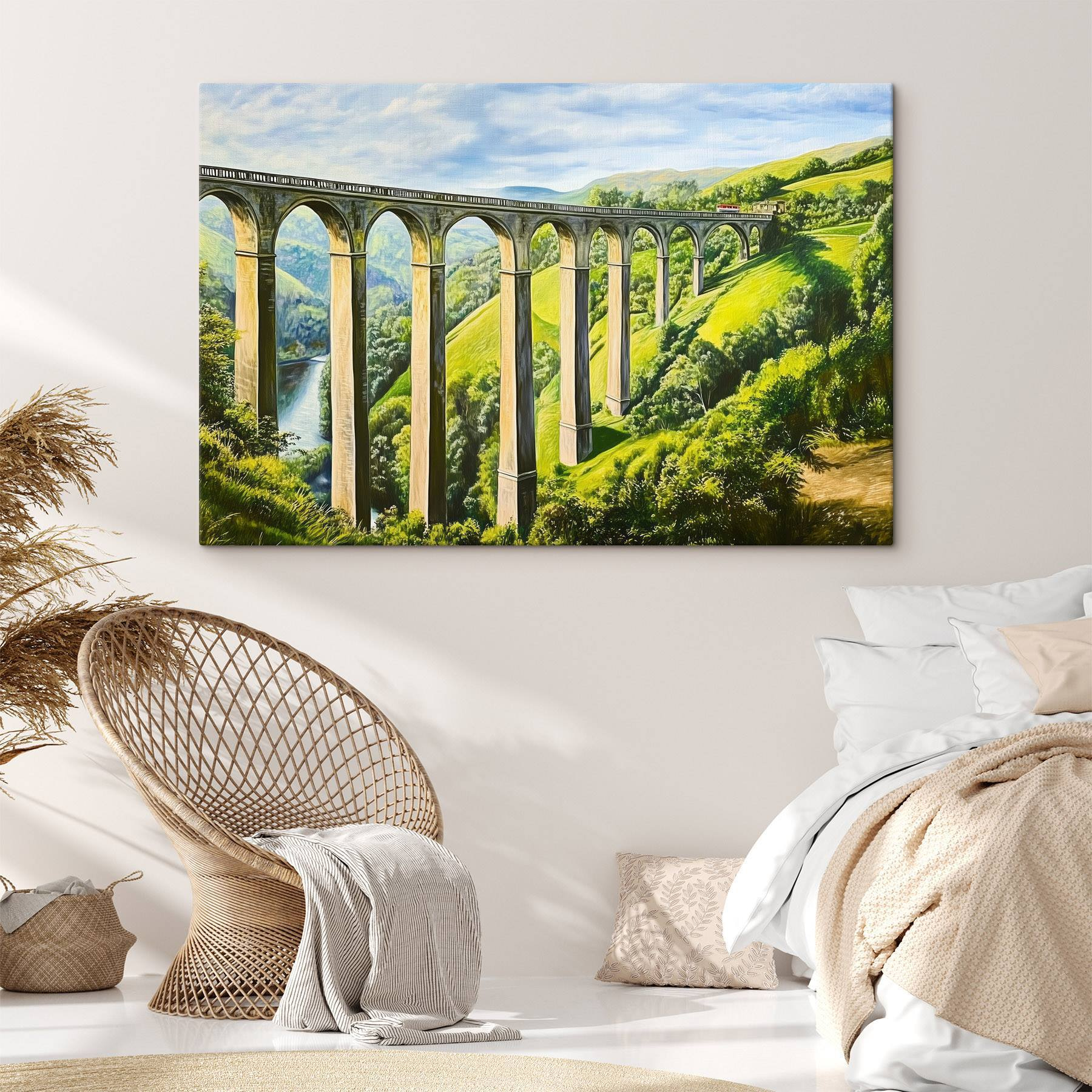 Train on a bridge over a river