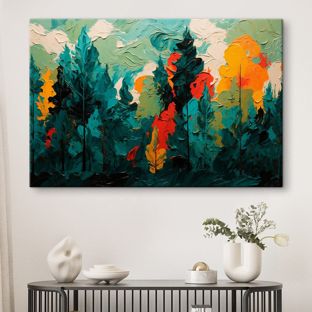 Painting of trees and sun