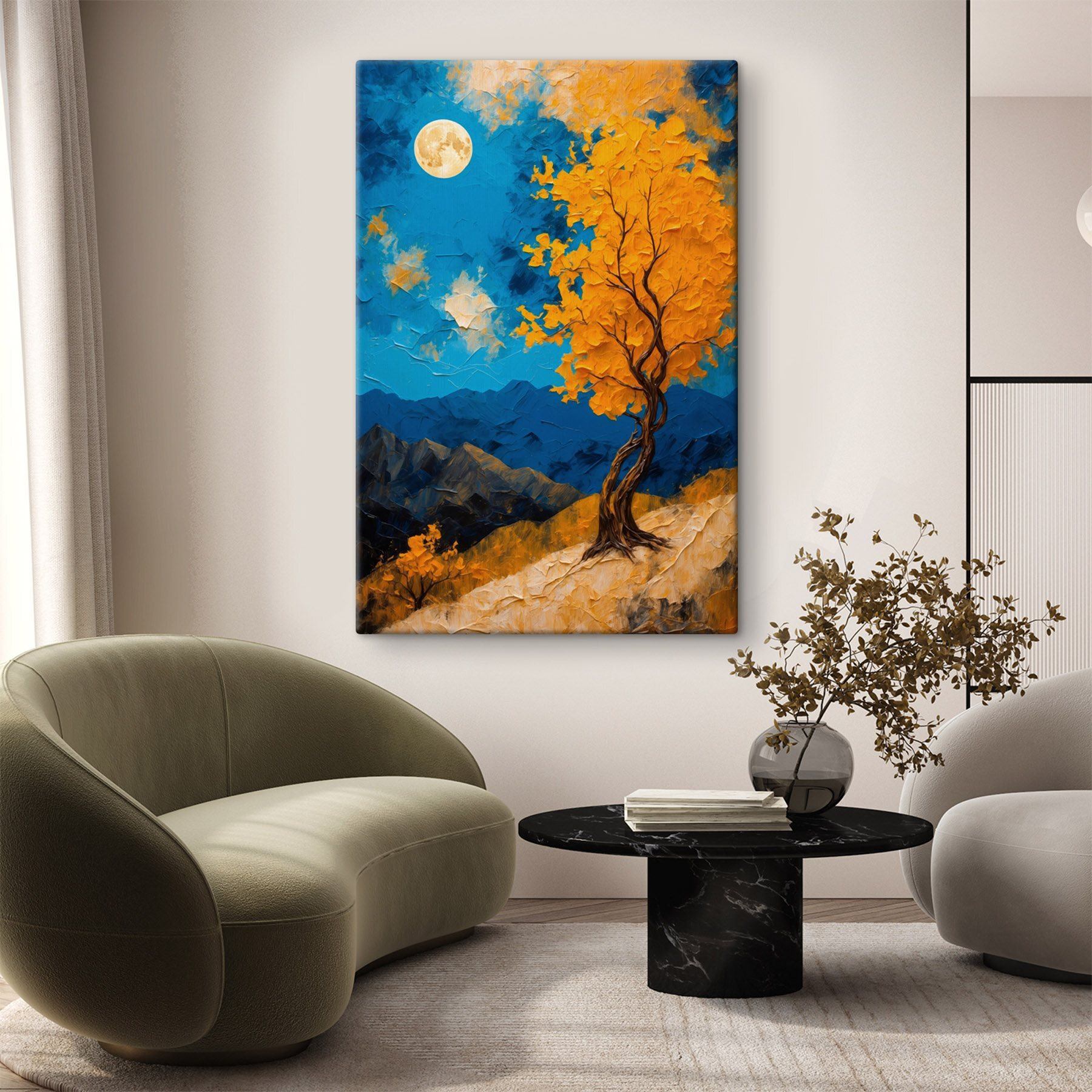 Painting of a tree with yellow leaves Painting of a tree with yellow leaves