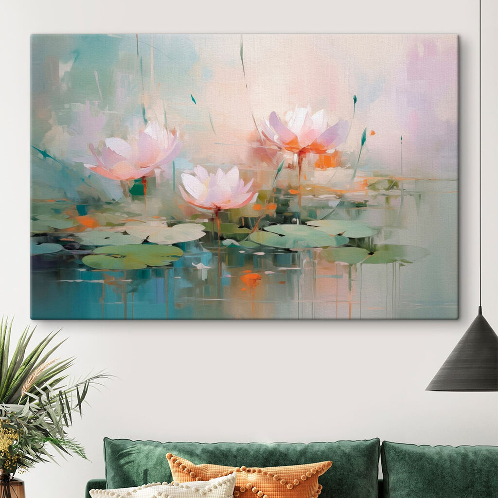 Painting of flowers on water Painting of flowers on water