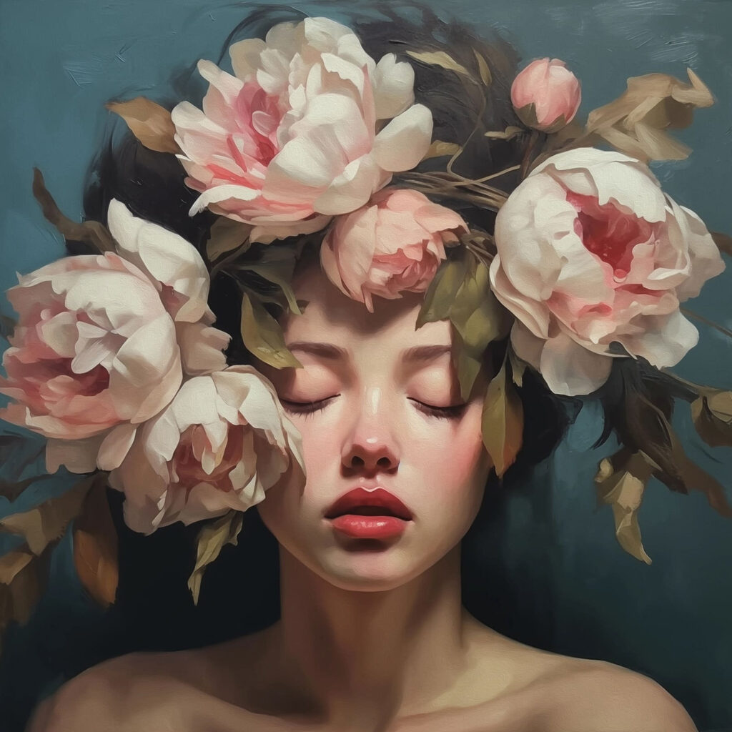 Woman with flowers on her head