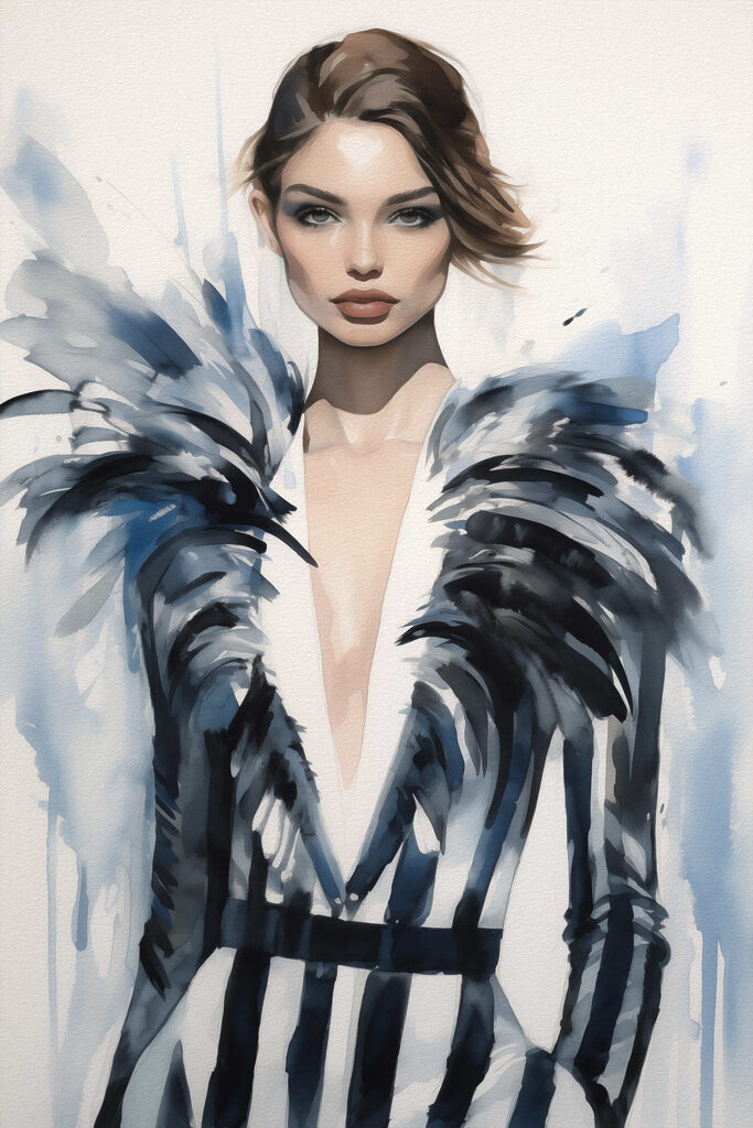 Woman in a black and white dress