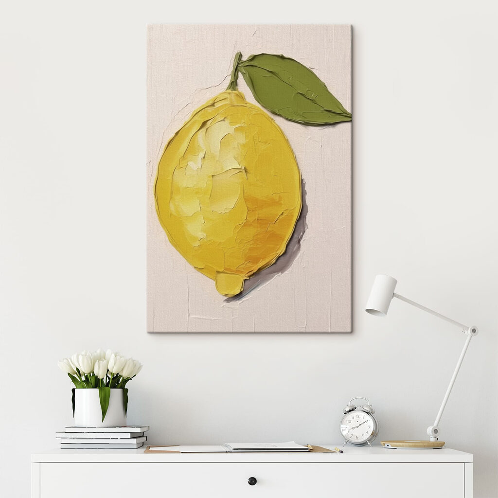 Lemon with leaves painted on it Lemon with leaves painted on it