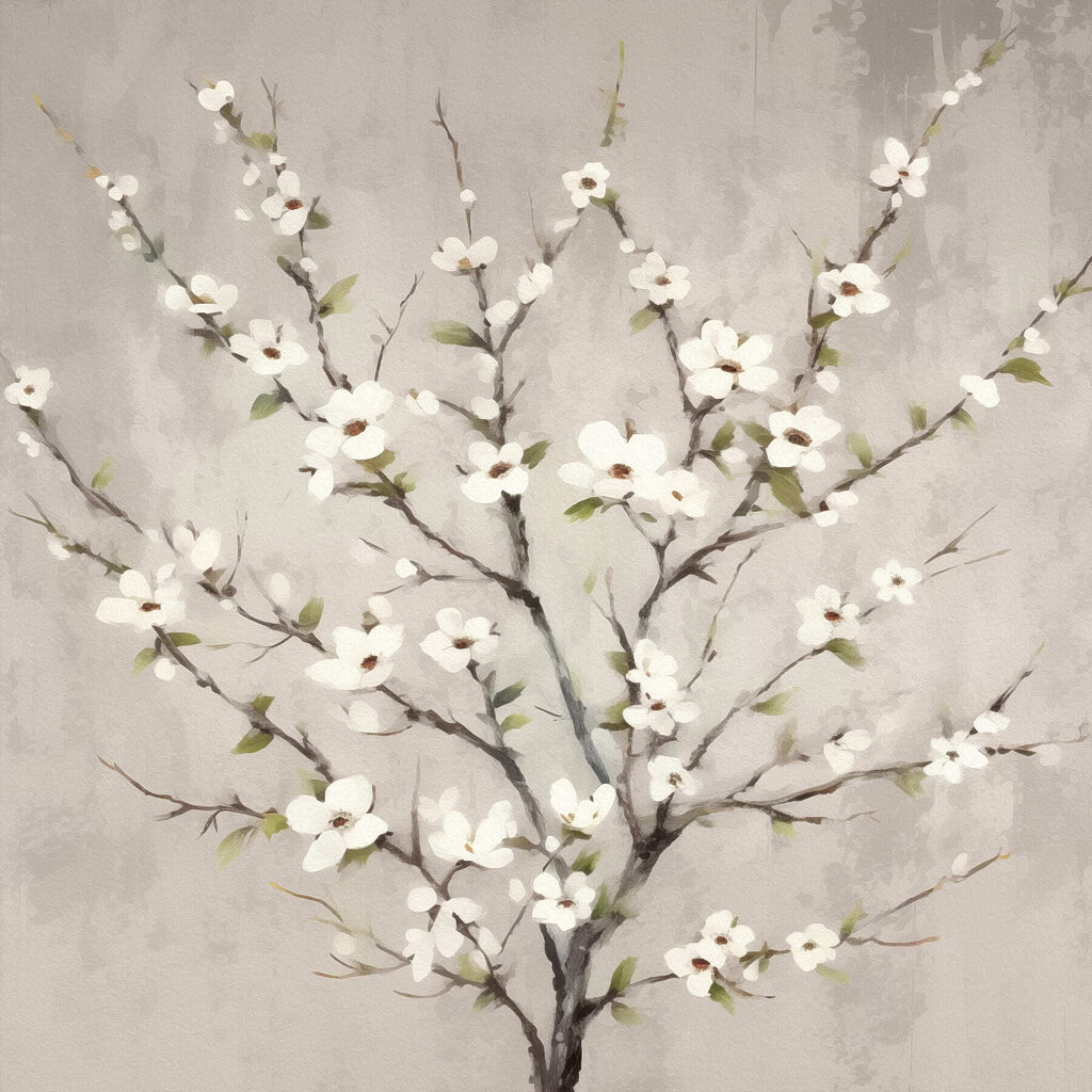 Painting of a tree with white flowers Painting of a tree with white flowers