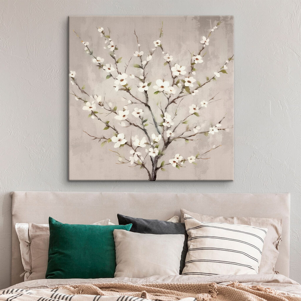 Painting of a tree with white flowers Painting of a tree with white flowers