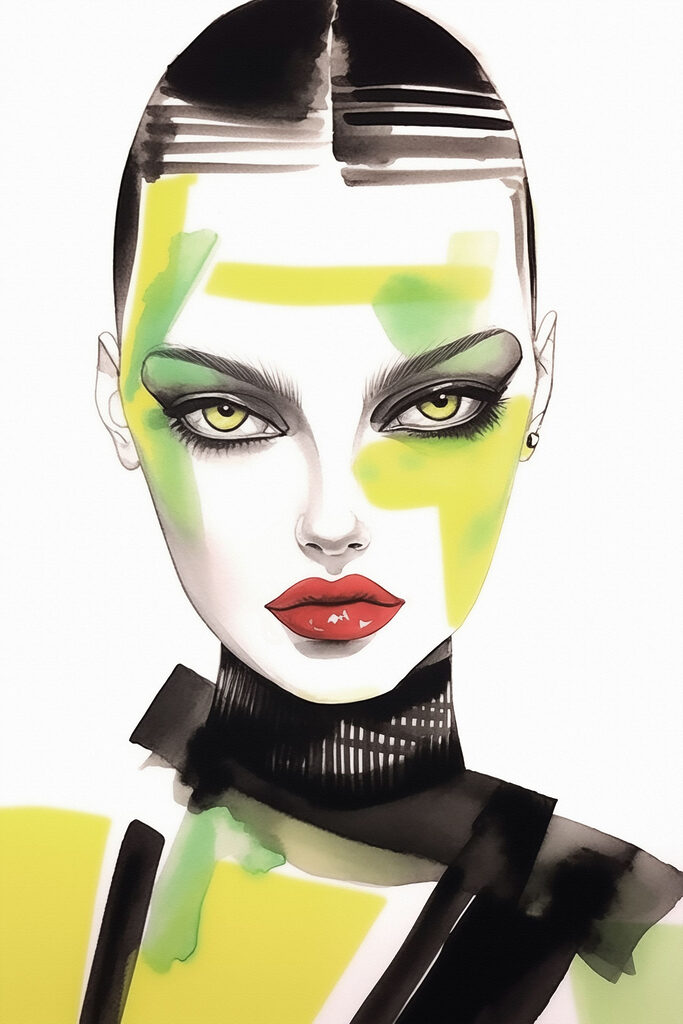 Woman with green and yellow makeup