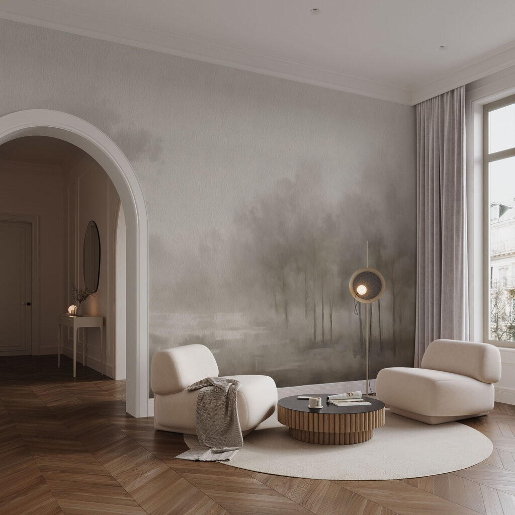 Foggy landscape with trees