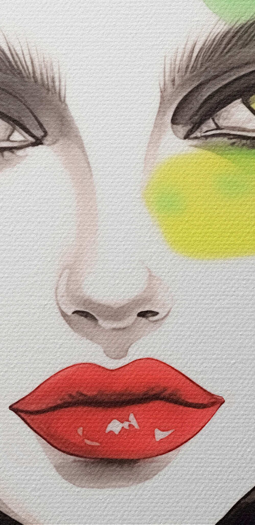 Woman with green and yellow makeup