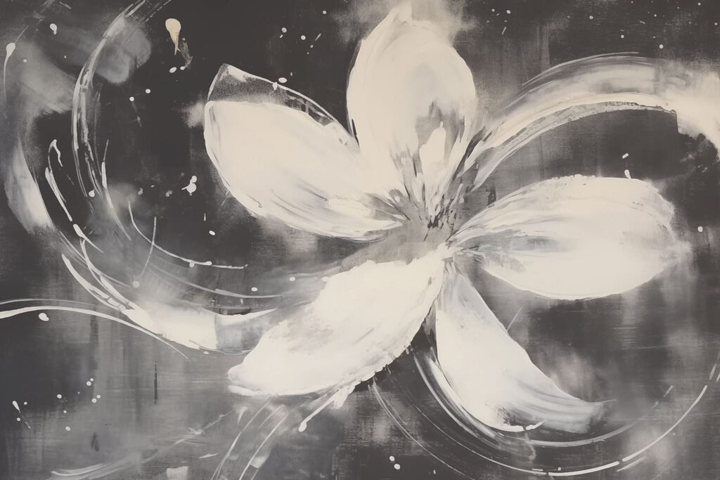 White flower on a black background White flower on a black background