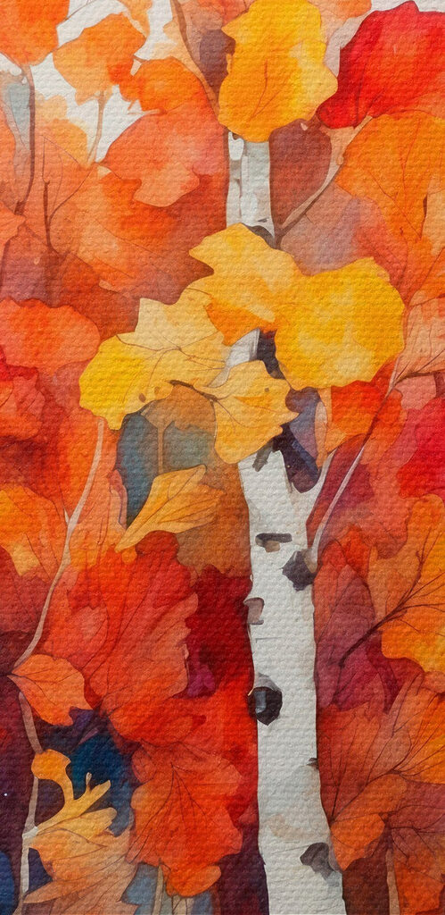 Watercolor painting of trees with orange and purple leaves Watercolor painting of trees with orange and purple leaves