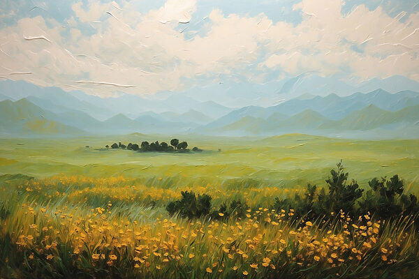 Field of flowers and mountains Field of flowers and mountains