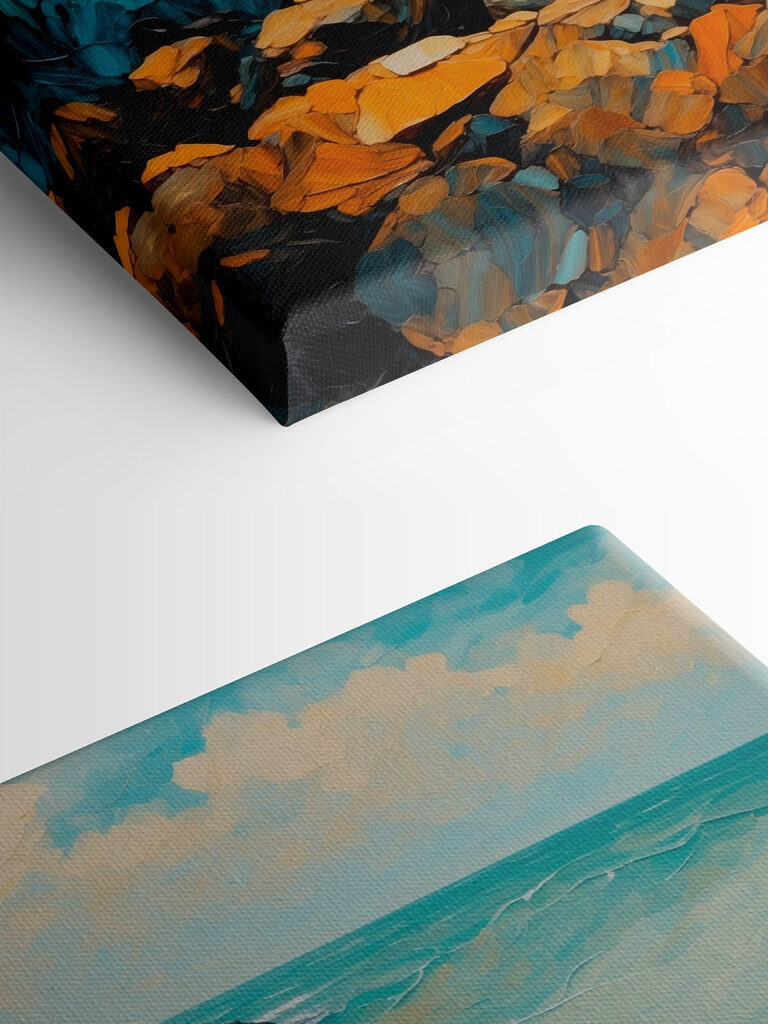 Painting of waves crashing on rocks