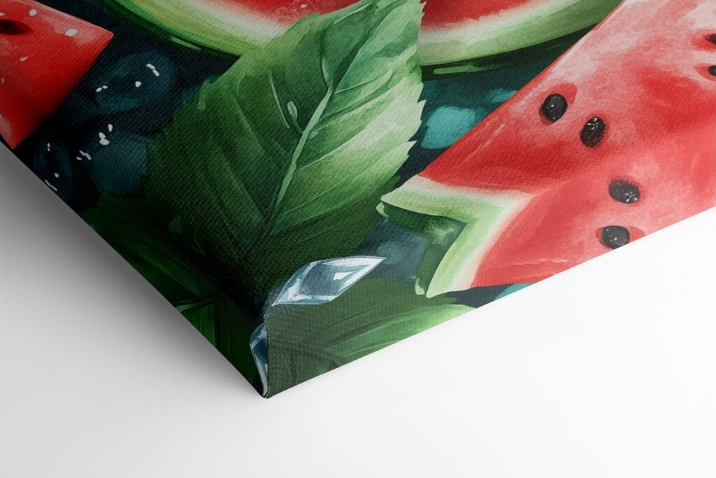 Watermelon slices and ice cubes on a surface