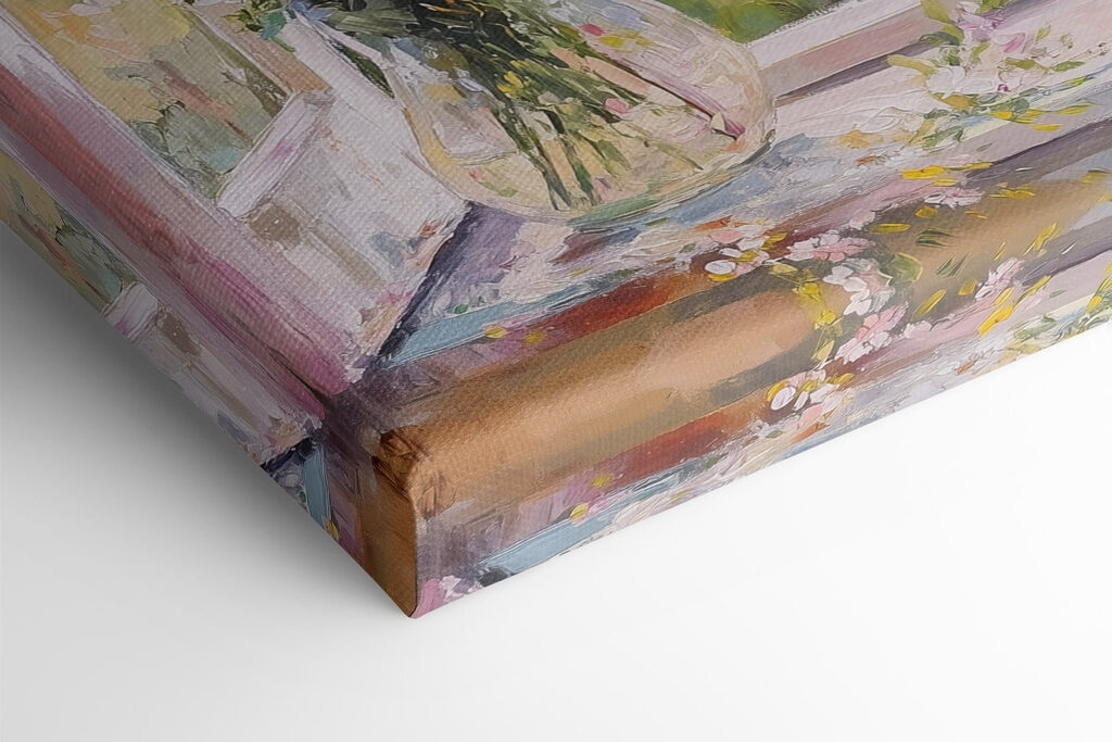 Painting of a window with flowers in it Painting of a window with flowers in it