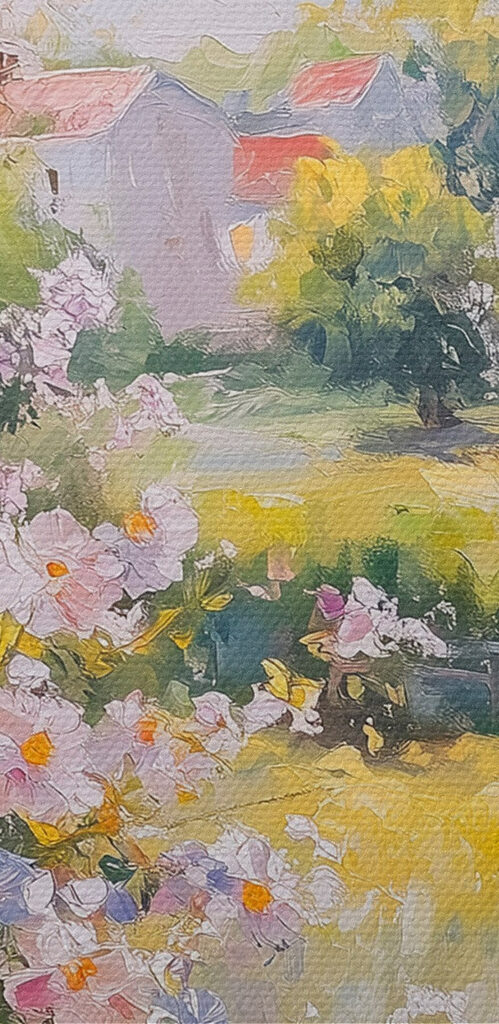 Painting of a window with flowers in it Painting of a window with flowers in it