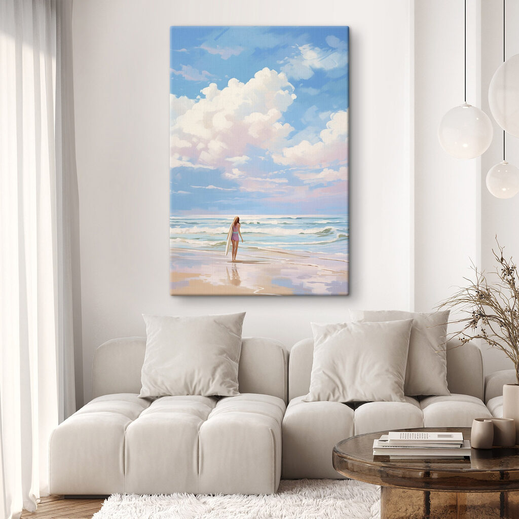 Girl holding a surfboard on a beach