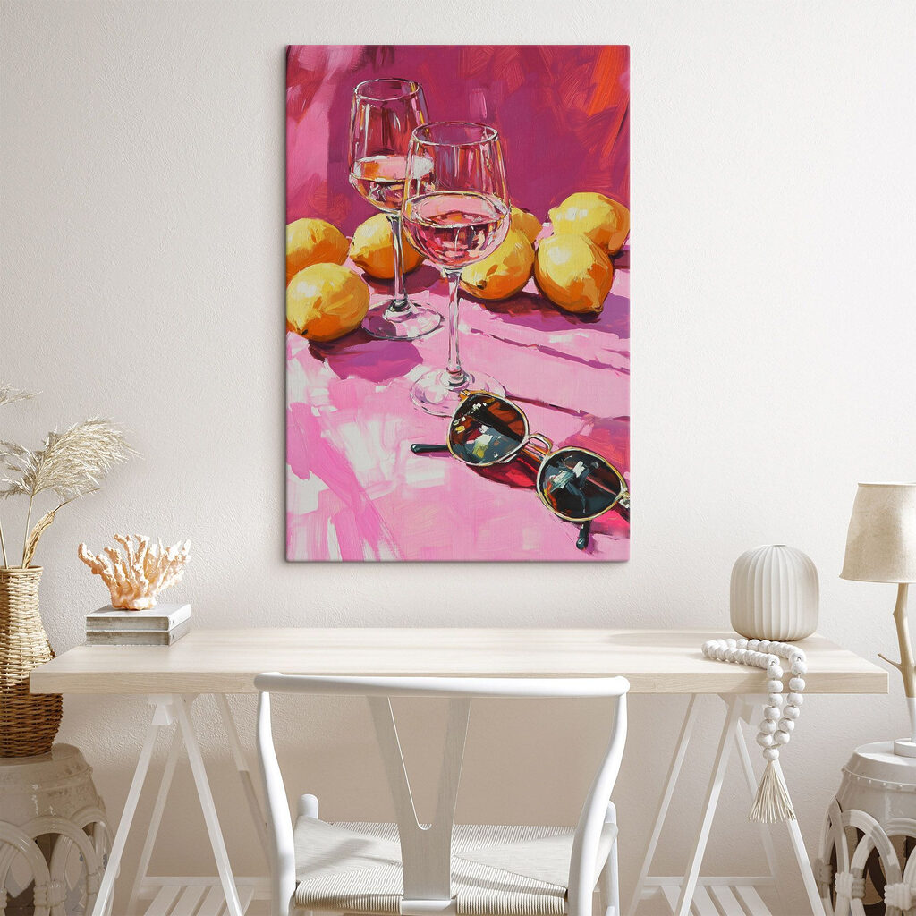 Painting of wine glasses and lemons