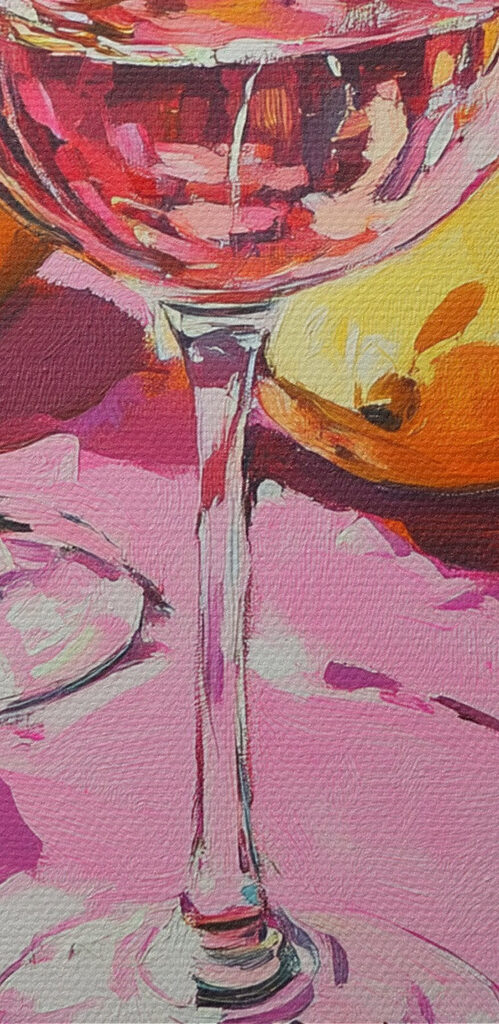 Painting of wine glasses and lemons