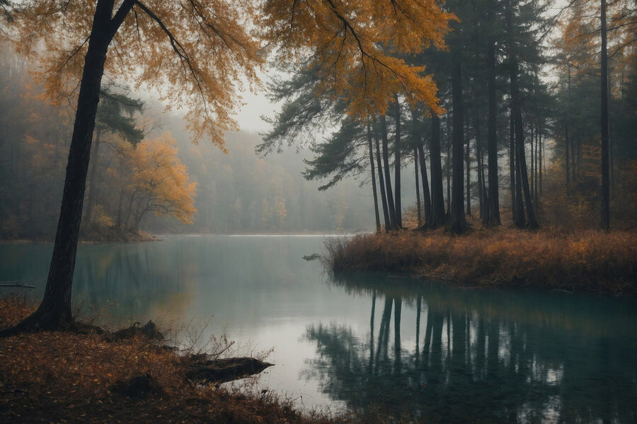 Водойма з деревами і травою