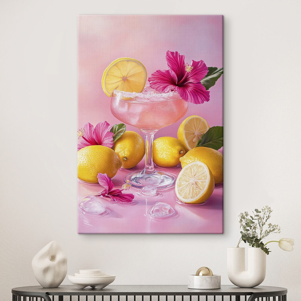 Glass with pink drink and lemons