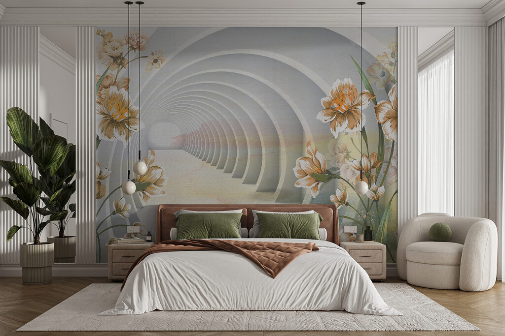 Wallpaper with flowers and a tunnel Wallpaper with flowers and a tunnel