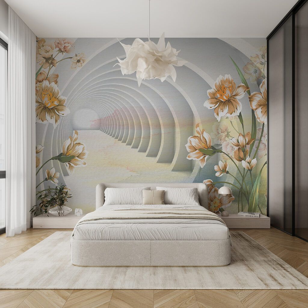Wallpaper with flowers and a tunnel Wallpaper with flowers and a tunnel