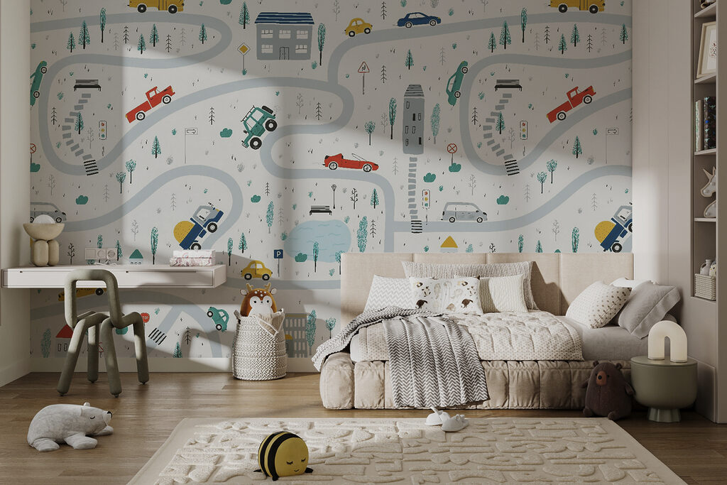 Map of cars and buildings