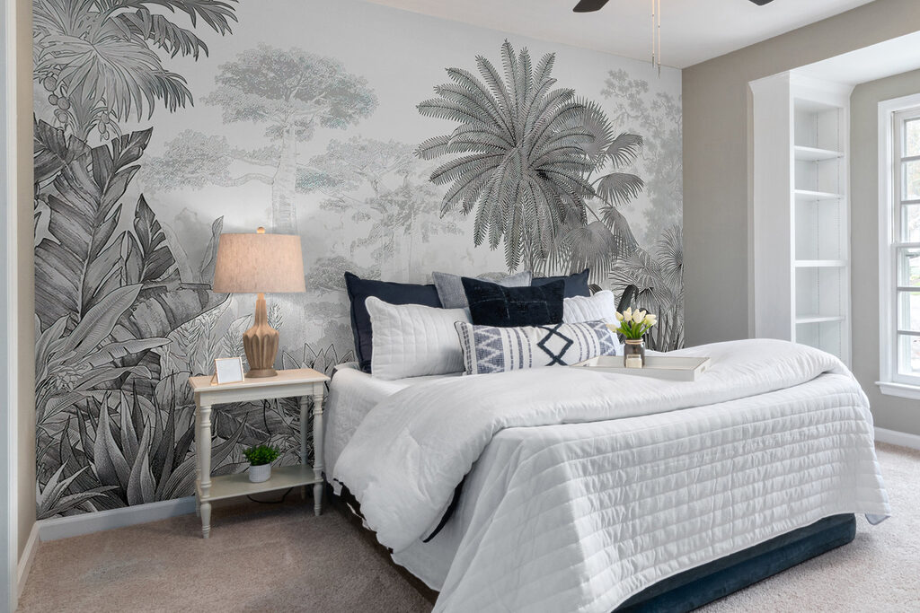 Black and white image of a forest