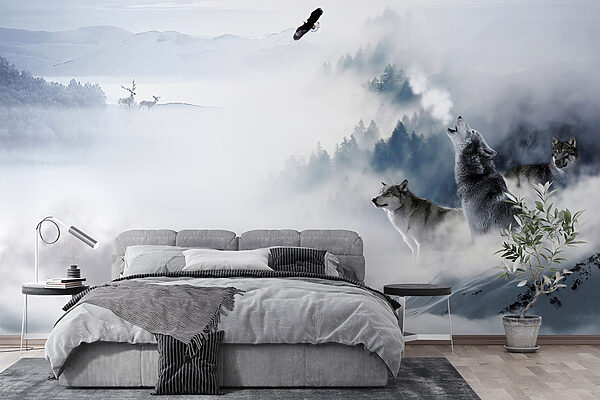 Wolf howling in the snow